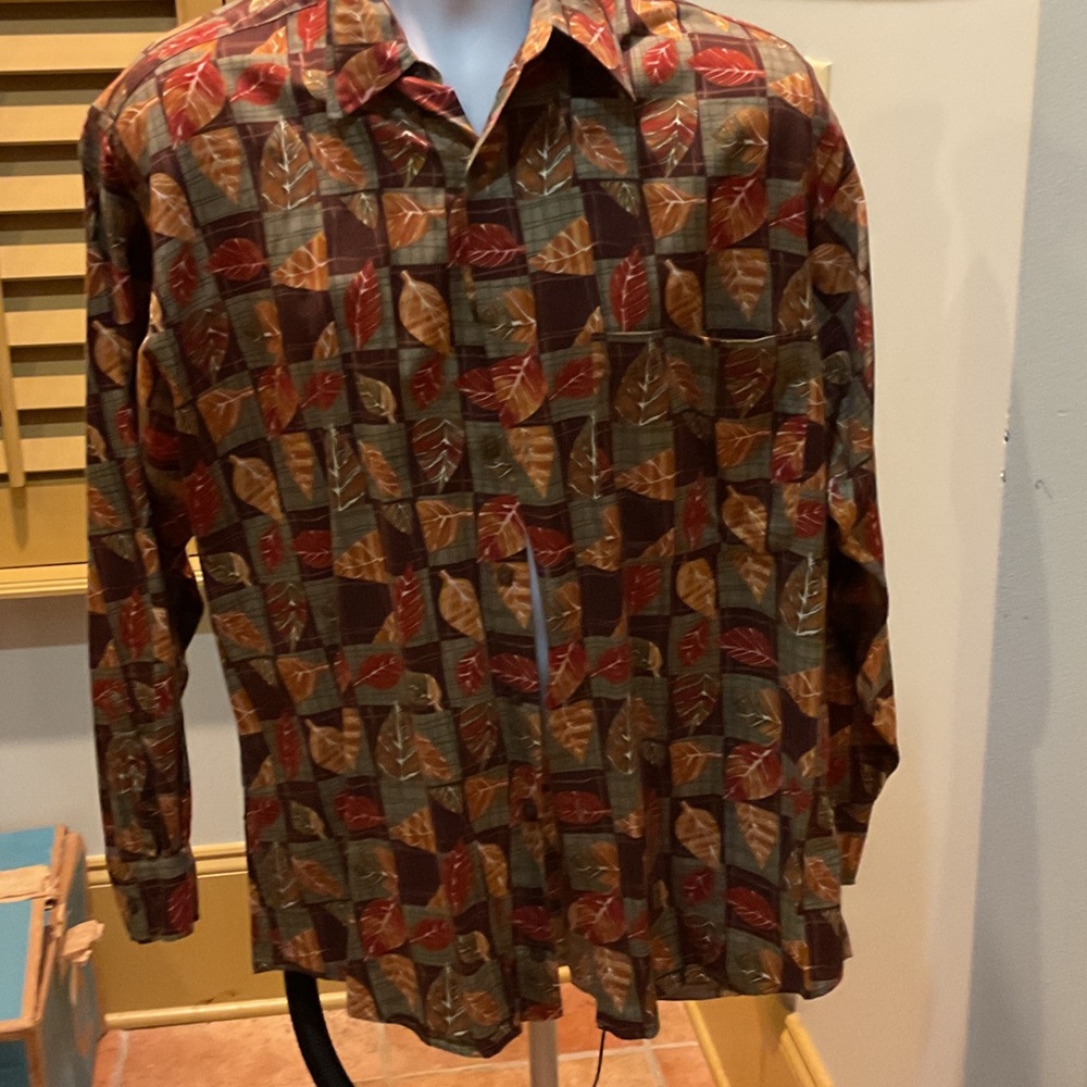 Henry Grethel Multicolor Leaf Pattern Button-Up S… - image 1